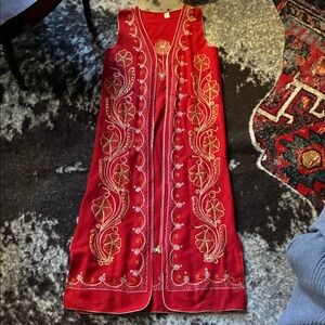 Vintage Embroidered Red Long Vest